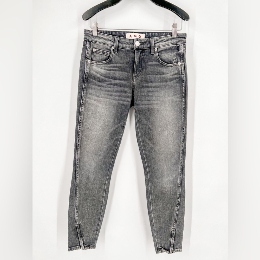 Amo Smoke Black Twist Zip Low Rise Stretch Denim Cropped Skinny Jeans